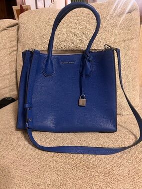 Michael Kors Blue Mercer Large Blue Purse/Tote Pebble Leather